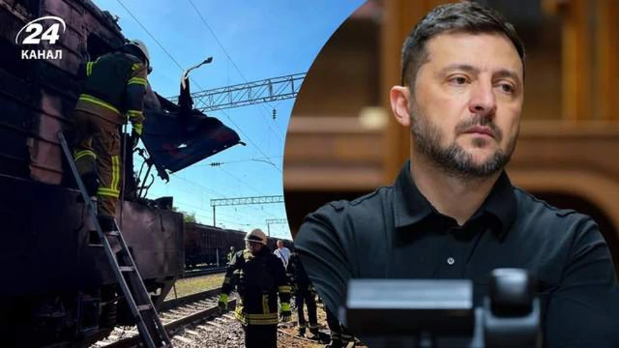 Наслідки удару по локомотиву пасажирського потяга в Одеській області