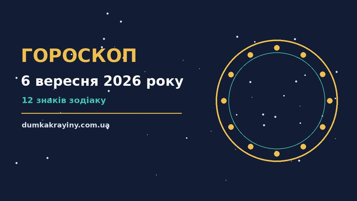 Щоденний гороскоп на 6 вересня 2026 року: настрій, справи та гроші